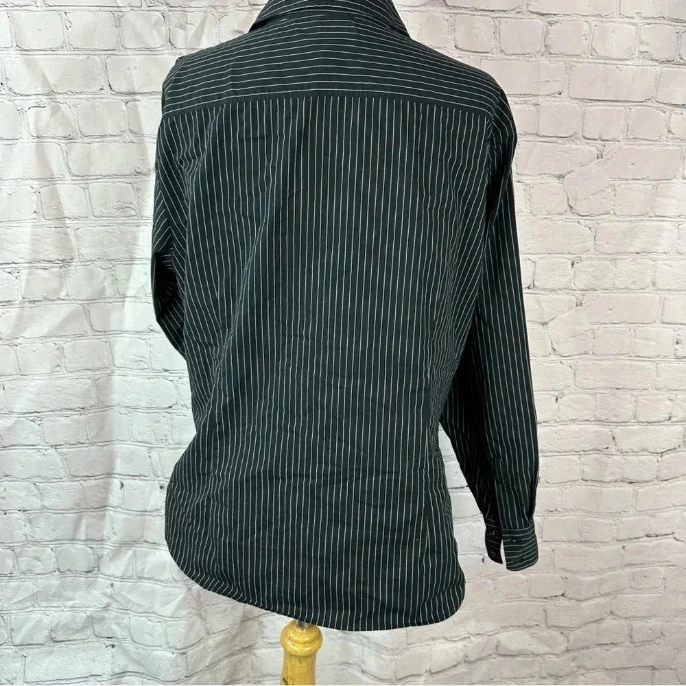 chico's black white pin stripe tunic sz 3 (XL 16) pink contrast collar